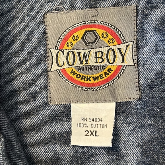 Cowboy Authentic Workwear Mens Blue Denim Shirt Size XXL Button Down Long Sleeve - Picture 3 of 15